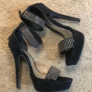 Anna Michelle black heels with rhinestone straps size 7.5